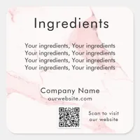 Blush pink marble product ingredient qr code label