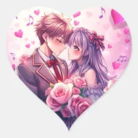 Anime Boy and Girl Valentine's Day Heart Sticker