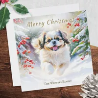 Shih Tzu Dog In Winter Snow Merry Christmas Holiday Card