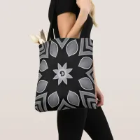 Black, Grey and White Flower Tote Bag