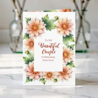 Peach Watercolor Dahlia Elegant Wedding Congrats Card