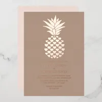 Warm Taupe & Rose Gold Tropical Pineapple Wedding Foil Invitation