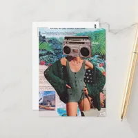 Surreal Boombox Hawaii Woman Collage Postcard