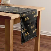 50th birthday black gold hello 50 typography short table runner