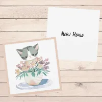 Kitten In Pot Of Flowers Welcome To Your New Home Card