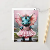 Adorable Baby Dino in a Pink Dress Postcard