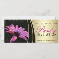 Purple Pink Flower & Satin Gold Party Invitations