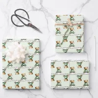 Cute Teddy Bear on a Cloud Green PJs Wrapping Paper Sheets