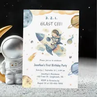 Blast Off 1st Birthday Invitation Rocket Ship 