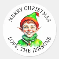 Merry Christmas | Vintage Little Elf Personalized Classic Round Sticker