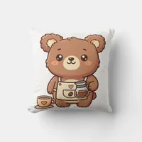 Cute Bear Barista Apron Throw Pillow