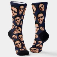 Custom Funny Face Photo All Over Socks Navy Blue