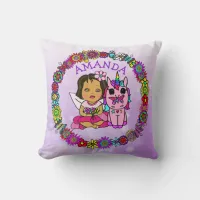 Cute Fairy and Unicorn Throw Pillow