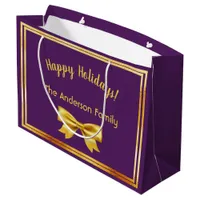 Happy Holidays purple gold name bow Large Gift Bag