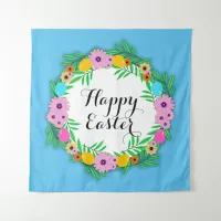 Happy Easter Botanical Cute Floral Wreath Tapestry