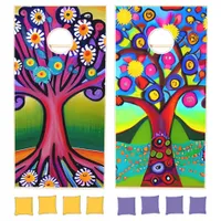 Colorful Cartoon Abstract AI Art Trees  Cornhole Set