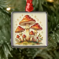 Cottage Core Vintage Mushrooms  Metal Ornament