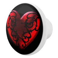 Filigree Goth Red Heart  Ceramic Knob