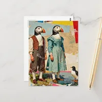The Silly Puffin Couple Collage Postcard