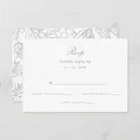 Dusty Blue Floral Crest Monogram Wedding RSVP Card