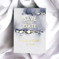 Modern Abstract Watercolor Navy Save The Date Foil Invitation