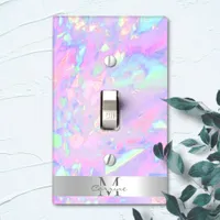 Monogram Iridescent Opal Rainbow + Metallic Silver Light Switch Cover