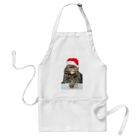 Christmas Cat Humbug Photo with Santa Hat Adult Apron