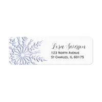 Blue Winter Snowflake on White Return Address Label