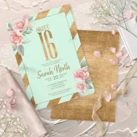 Gold Foil Stripes Floral Mint ID757 Invitation