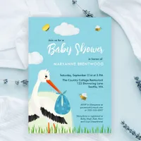 Cute Blue Stork Baby Shower  Invitation