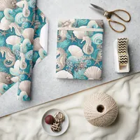 Coastal Christmas Bold Seahorse Pattern#4 ID1009 Wrapping Paper