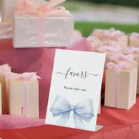 Favor sign blue bow white