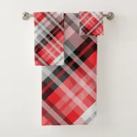 Red Black White Classic Holiday Plaid Pattern  Bath Towel Set