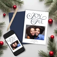 Modern Blue Christmas Joyful Christmas Photo Holiday Card