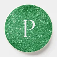 Personalized Cute Green Glitter Elegant Monogram PopSocket