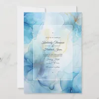 Dusty Blue Alcohol Ink Wedding Invitation