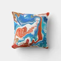 Red, White and Blue Marble Fluid Art    Outdoor Pillow
