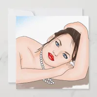 Beautiful Lady in Pearls with Blue Eyes   Note Card