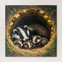 Cute  Badger Family Napping Jigsaw Puzzle