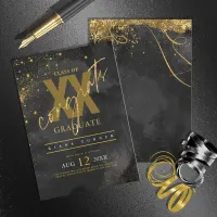 Fine Lines Gold Abstract Graduation Black ID867 Invitation