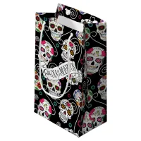 Sugar Skulls and Swirls Black ID725 Small Gift Bag