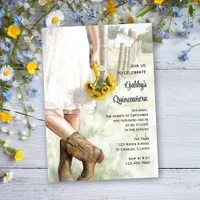 Country Cowgirl Sunflowers Watercolor Quinceañera Invitation
