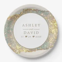 Modern Iridescent Glitter Wedding Paper Plates