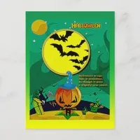 Halloween Night Jack o' Lantern Wizard Scene Postcard