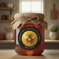 Black & Yellow Realistic Honey Bee Honeycomb Jar Classic Round Sticker