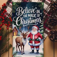 Believe in the Magic of Christmas Santa and Deer Kitchen Towel