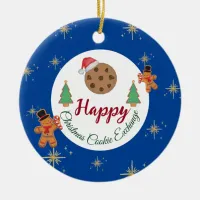 Christmas cookie exchange blue gingerbread ceramic ornament