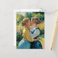 Women in Love Kiss in the Garden Postcard