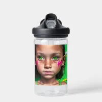 Tribal Kids |  Futuristic Stoic Girl Green Eyes Water Bottle