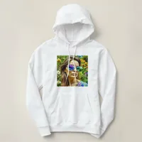 Beautiful Girl with Sunglasses Reflection Flowers Hoodie